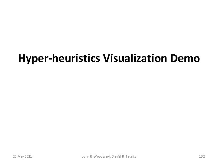 Hyper-heuristics Visualization Demo 22 May 2021 John R. Woodward, Daniel R. Tauritz 132 Hyper-heuristics Visualization Demo 22 May 2021 John R. Woodward, Daniel R. Tauritz 132