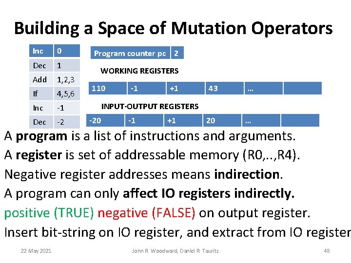 Building a Space of Mutation Operators Inc 0 Dec 1 Add 1, 2, 3 Building a Space of Mutation Operators Inc 0 Dec 1 Add 1, 2, 3