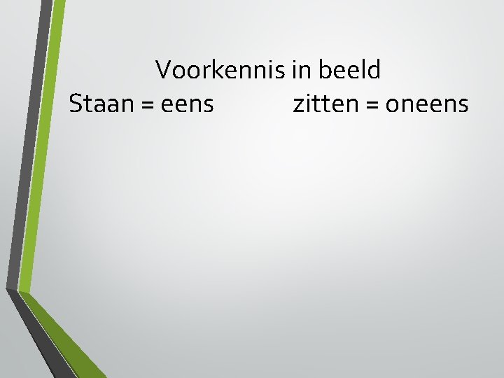 Voorkennis in beeld Staan = eens zitten = oneens 