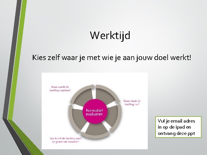 Werktijd Kies zelf waar je met wie je aan jouw doel werkt! Vul je