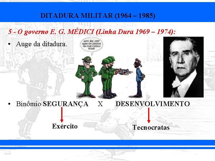 DITADURA MILITAR (1964 – 1985) 5 - O governo E. G. MÉDICI (Linha Dura