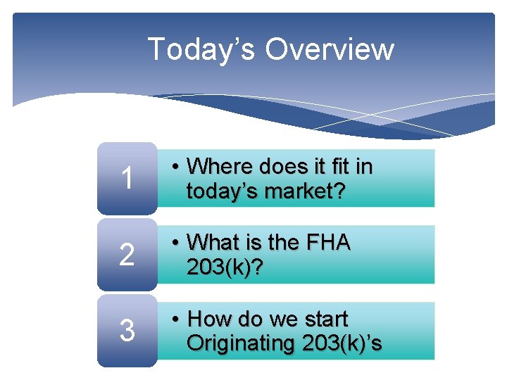 Today’s Overview 1 • Where does it fit in today’s market? 2 • What