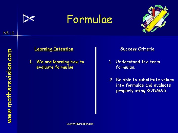 Formulae www. mathsrevision. com N 5 LS Learning Intention 1. We are learning how