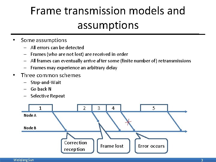 Frame transmission models and assumptions • Some assumptions – – All errors can be