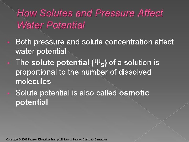 How Solutes and Pressure Affect Water Potential Both pressure and solute concentration affect water