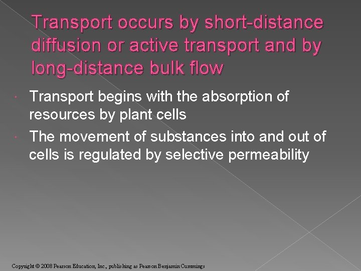 Transport occurs by short-distance diffusion or active transport and by long-distance bulk flow Transport