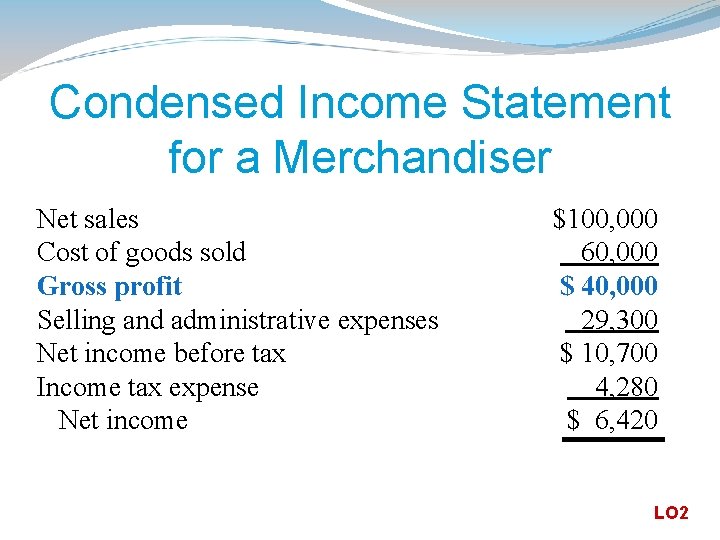 Condensed Income Statement for a Merchandiser Net sales Cost of goods sold Gross profit