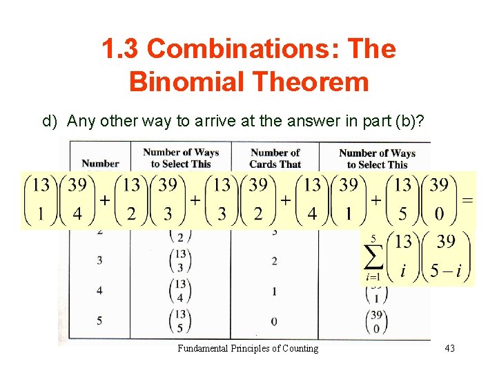 1. 3 Combinations: The Binomial Theorem d) Any other way to arrive at the