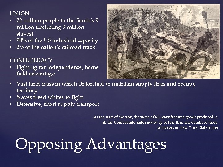 UNION • 22 million people to the South’s 9 million (including 3 million slaves)