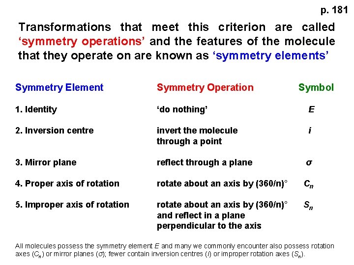 p. 181 Transformations that meet this criterion are called ‘symmetry operations’ and the features