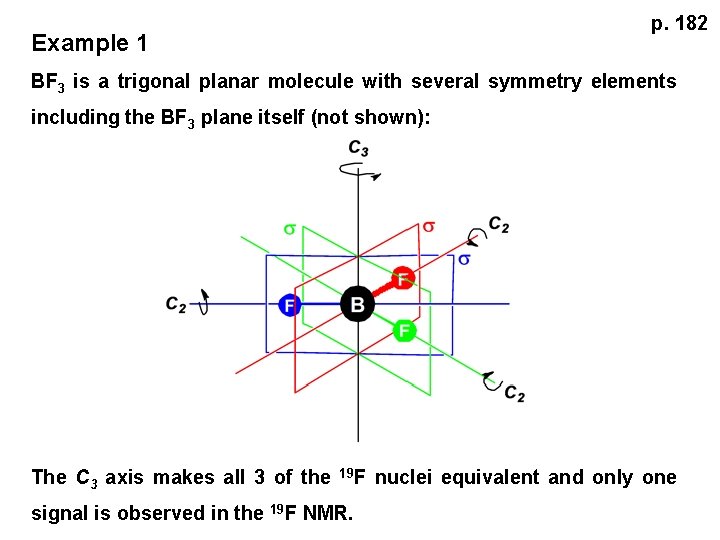 p. 182 Example 1 BF 3 is a trigonal planar molecule with several symmetry