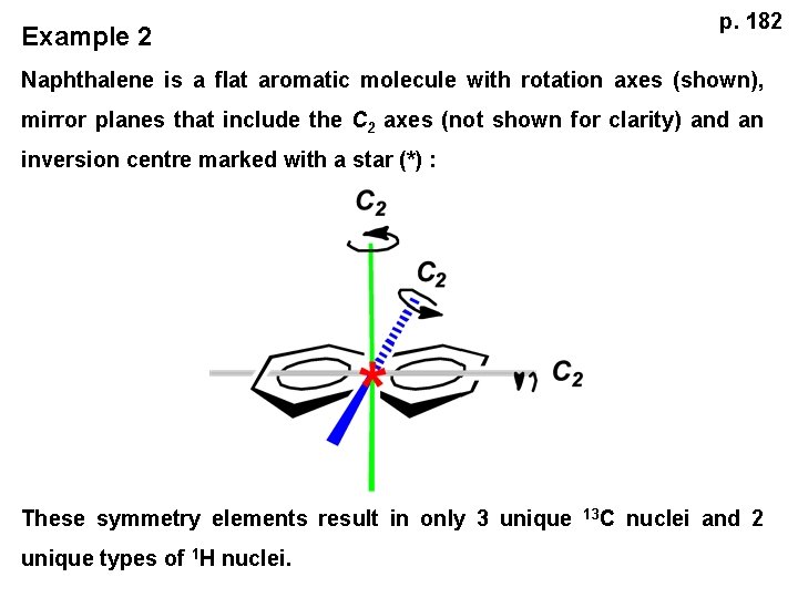 p. 182 Example 2 Naphthalene is a flat aromatic molecule with rotation axes (shown),