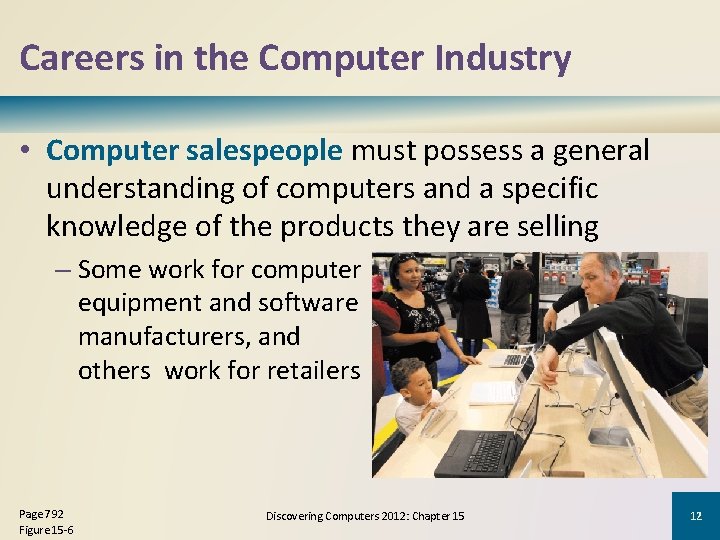 Careers in the Computer Industry • Computer salespeople must possess a general understanding of