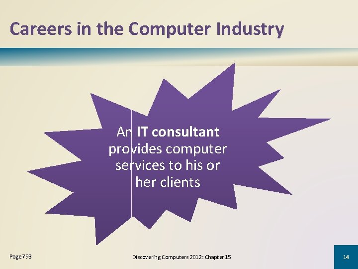 Careers in the Computer Industry An IT consultant provides computer services to his or