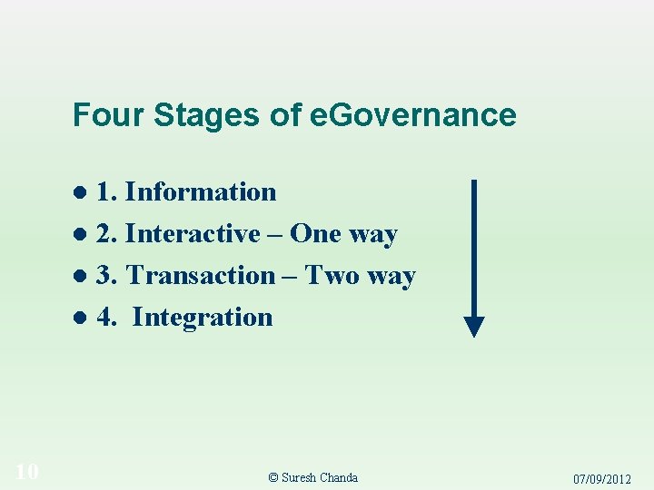 Four Stages of e. Governance 1. Information l 2. Interactive – One way l