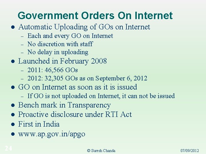 Government Orders On Internet l Automatic Uploading of GOs on Internet – – –