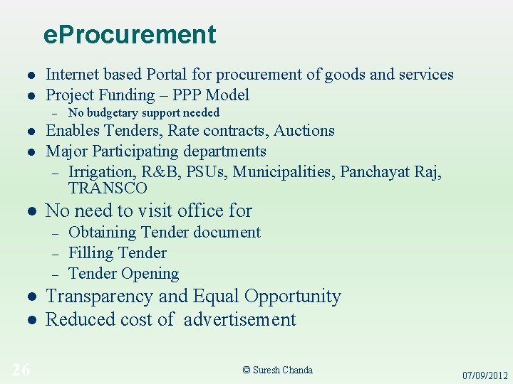 e. Procurement l l Internet based Portal for procurement of goods and services Project