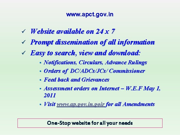www. apct. gov. in ü ü ü Website available on 24 x 7 Prompt