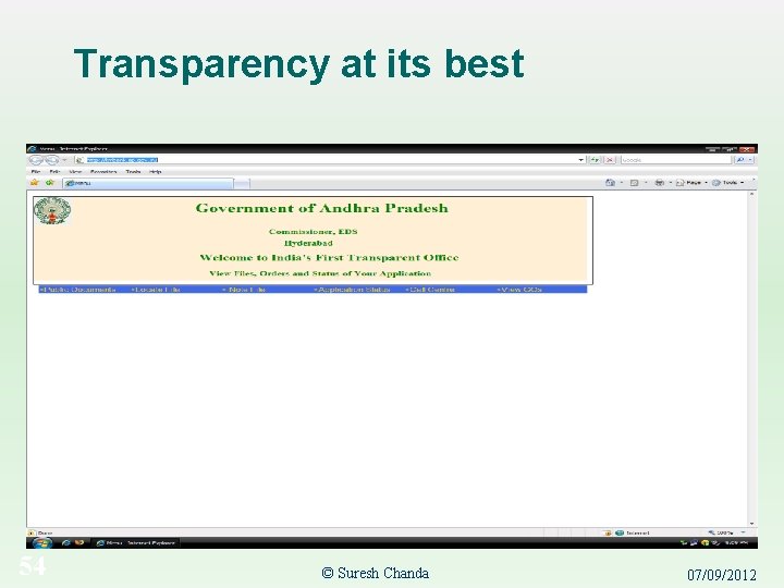 Transparency at its best 54 © Suresh Chanda 07/09/2012 