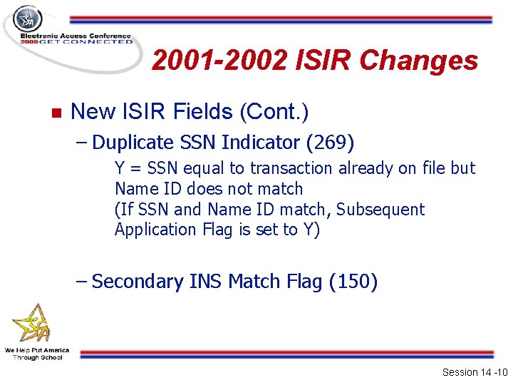 2001 -2002 ISIR Changes n New ISIR Fields (Cont. ) – Duplicate SSN Indicator