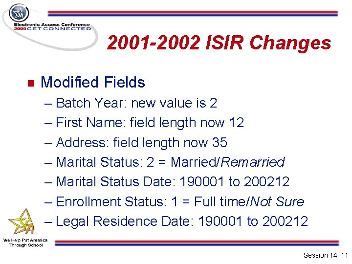2001 -2002 ISIR Changes n Modified Fields – Batch Year: new value is 2