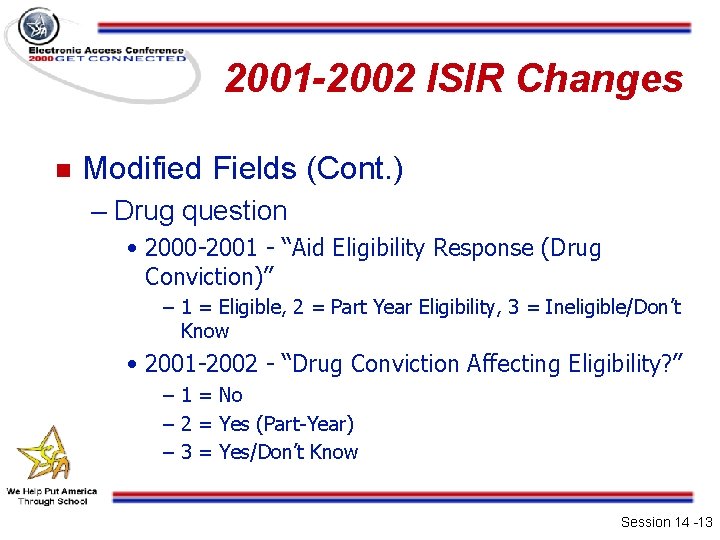 2001 -2002 ISIR Changes n Modified Fields (Cont. ) – Drug question • 2000