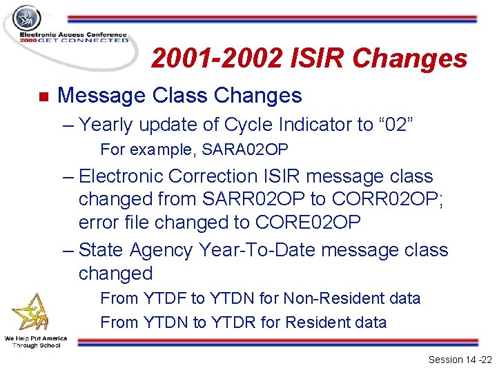 2001 -2002 ISIR Changes n Message Class Changes – Yearly update of Cycle Indicator