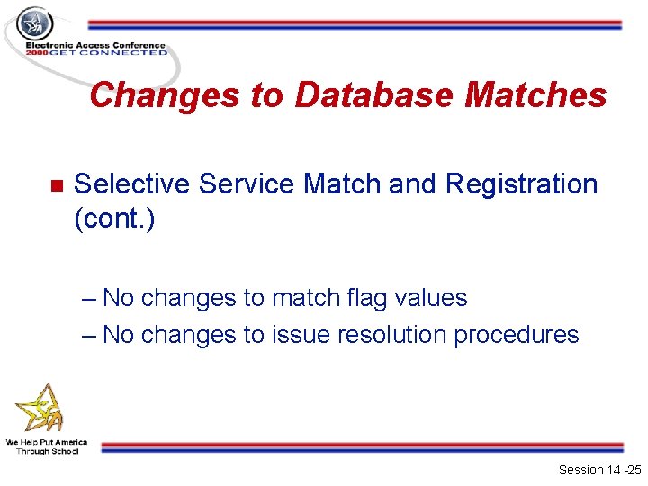 Changes to Database Matches n Selective Service Match and Registration (cont. ) – No