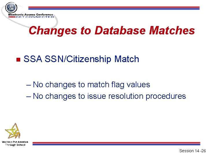 Changes to Database Matches n SSA SSN/Citizenship Match – No changes to match flag