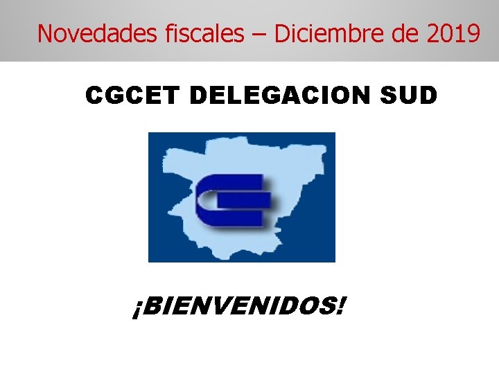 Novedades fiscales – Diciembre de 2019 CGCET DELEGACION SUD ¡BIENVENIDOS! 