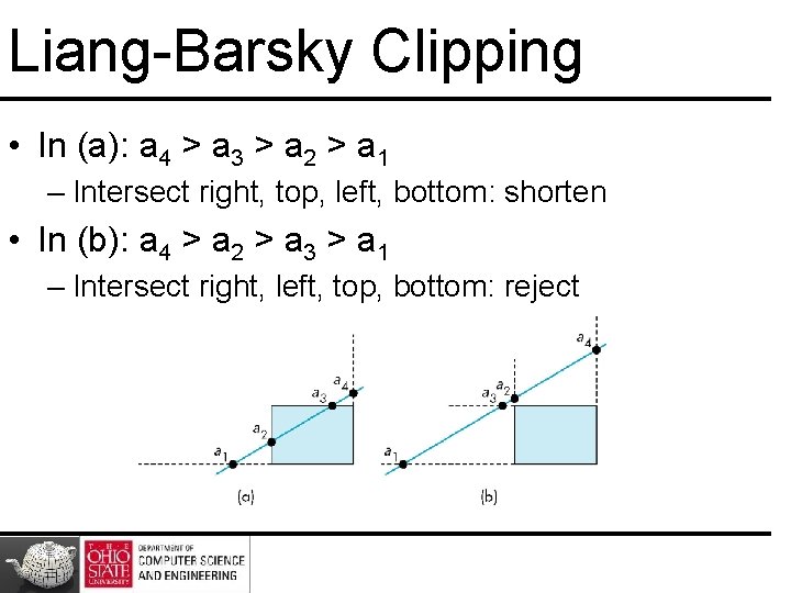Liang-Barsky Clipping • In (a): a 4 > a 3 > a 2 >
