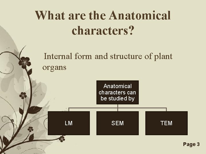 What are the Anatomical characters? Internal form and structure of plant organs Anatomical characters