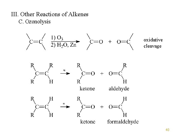 III. Other Reactions of Alkenes C. Ozonolysis oxidative cleavage 40 