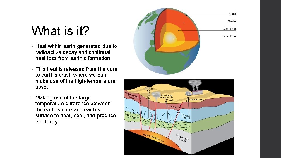 What is it? • Heat within earth generated due to radioactive decay and continual