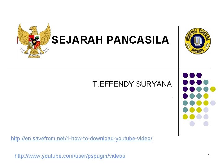 SEJARAH PANCASILA T. EFFENDY SURYANA. http: //en. savefrom. net/1 -how-to-download-youtube-video/ http: //www. youtube. com/user/pspugm/videos