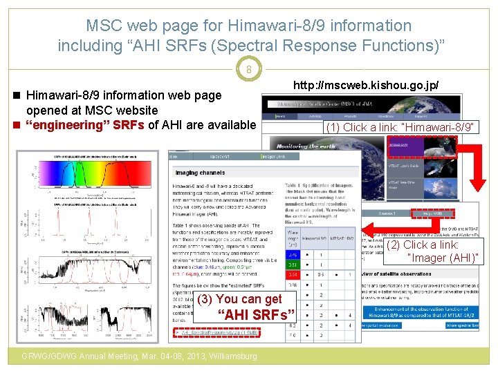 MSC web page for Himawari-8/9 information including “AHI SRFs (Spectral Response Functions)” 8 n