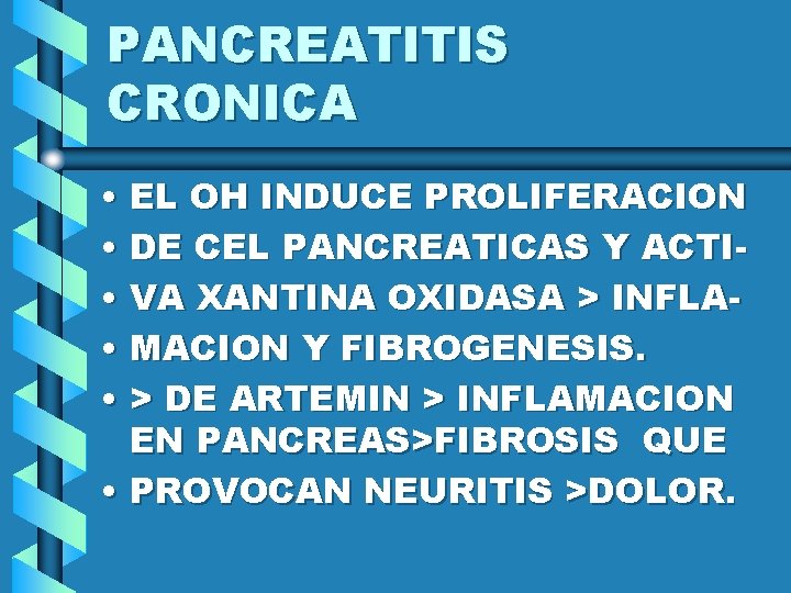 PANCREATITIS CRONICA • EL OH INDUCE PROLIFERACION • DE CEL PANCREATICAS Y ACTI •