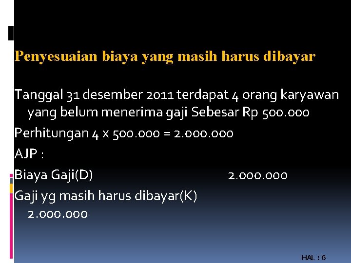 Penyesuaian biaya yang masih harus dibayar Tanggal 31 desember 2011 terdapat 4 orang karyawan