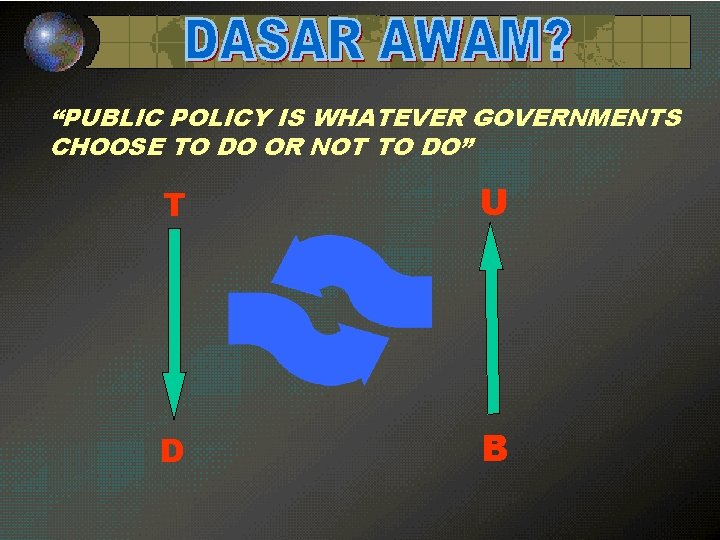 “PUBLIC POLICY IS WHATEVER GOVERNMENTS CHOOSE TO DO OR NOT TO DO” T U