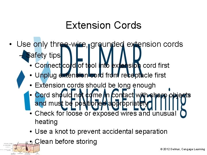 Extension Cords • Use only three-wire, grounded extension cords – Safety tips • •
