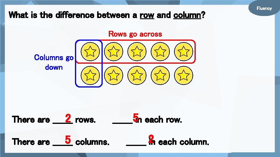 What is the difference between a row and column? Rows go across Columns go