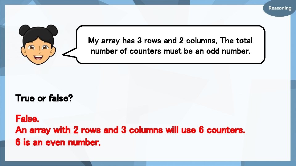 My array has 3 rows and 2 columns. The total number of counters must