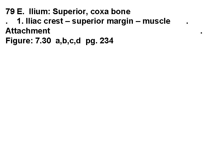 79 E. Ilium: Superior, coxa bone. 1. Iliac crest – superior margin – muscle