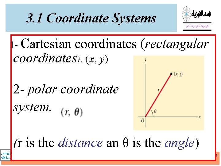 3. 1 Coordinate Systems 1 - Cartesian coordinates (rectangular coordinates). (x, y) 2 -