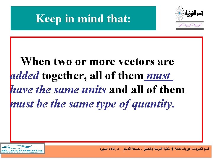 Keep in mind that: When two or more vectors are added together, all of