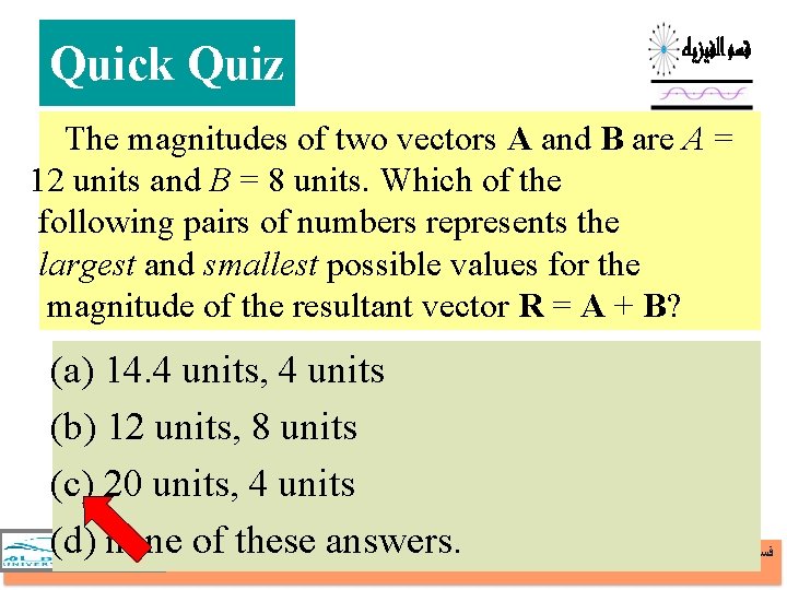 Quick Quiz The magnitudes of two vectors A and B are A = 12