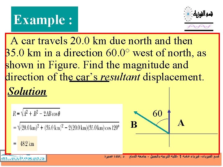 Example : A car travels 20. 0 km due north and then 35. 0