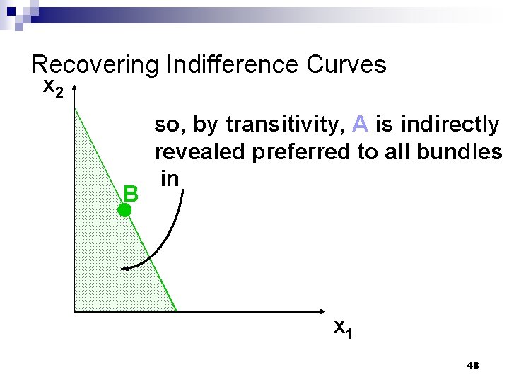Recovering Indifference Curves x 2 B so, by transitivity, A is indirectly revealed preferred