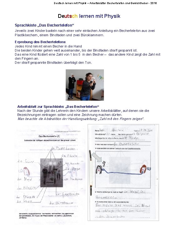 Deutsch lernen mit Physik – Arbeitsblätter Bechertelefon und Gewichtheber - 2016 Deutsch lernen mit