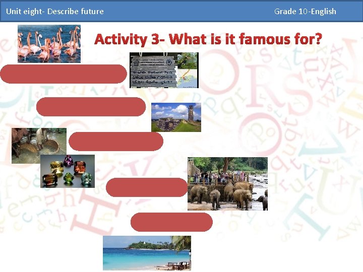 Unit eight- Describe future Grade 10 -English Activity 3 - What is it famous